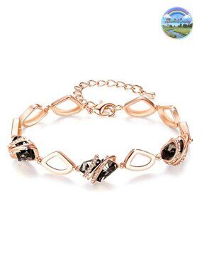 Leafael Wish Stone Link Charm Bracelet 18K Rose Gold Plated Birthstone Crystal
